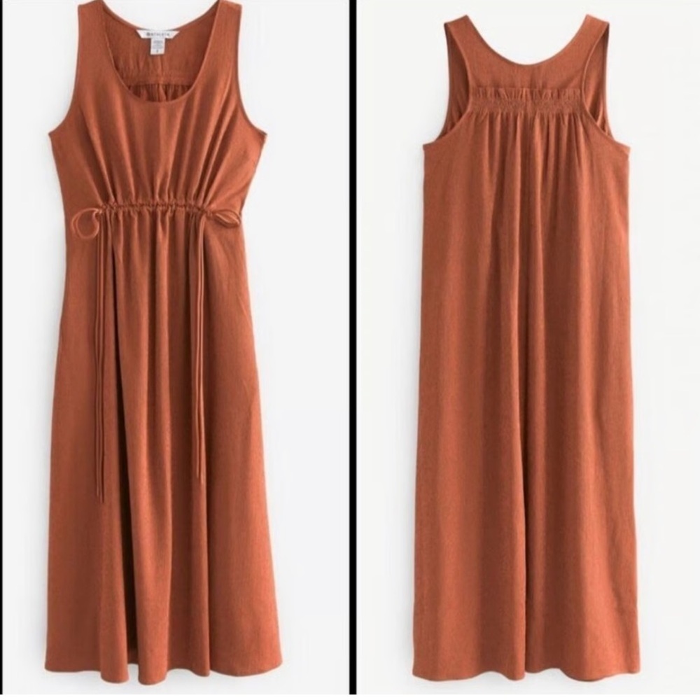 Athleta echo sleeves midi dress scoop neck lightweight brown sz Medium